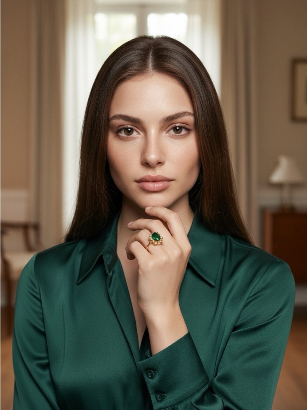 14k Gold plated HGE with faux emerald fashion ring Size 6.5 & 5.5